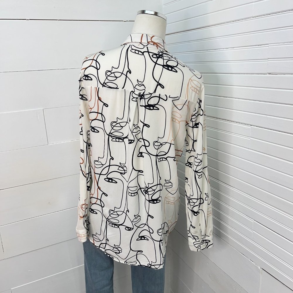 Milk & Honey Abstract Face Print Rayon Blouse - image 4